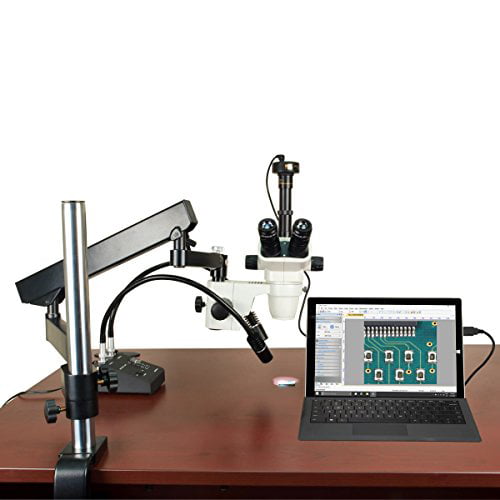 OMAX 7-45X Articulating Microscope for PCB Inspection with 6W LED and 9MP Camera 