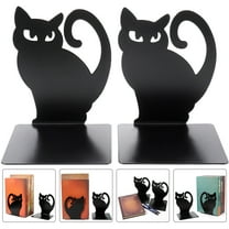 2pcs Cute Cat Nonskid Thickening Iron Metal Bookends Book Organizer for Library School Office Home Study Desk Organizer (Black)