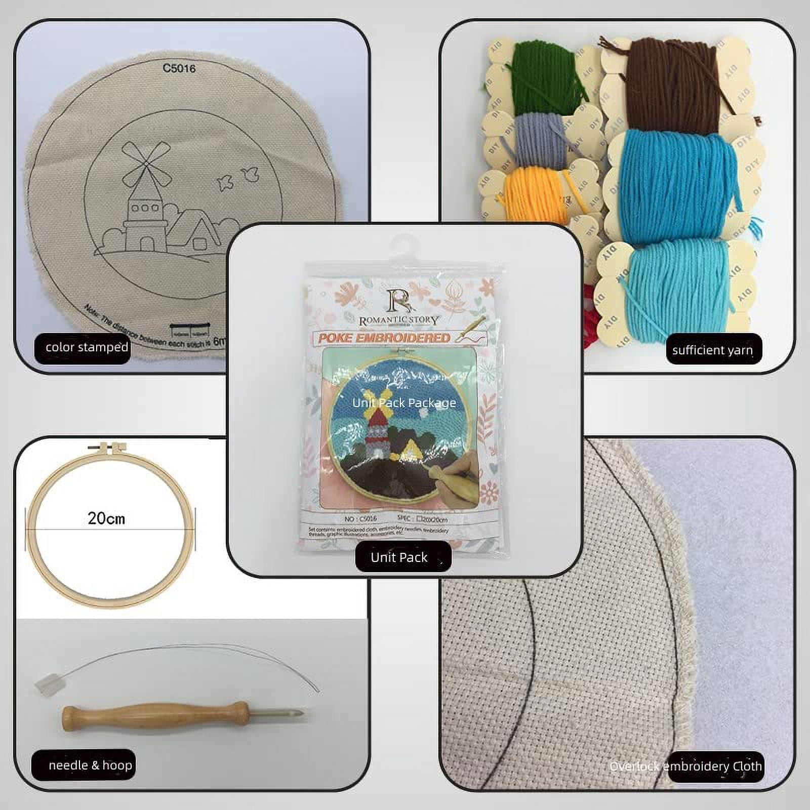 2 Pack Easy DIY Punch Needle Kits Embroidery Kits Set for Starter Kits with Stamped Color Pattern with Instruction,Yarn and Embroidery Wooden Handle Needle Pen (Dairy Cow & Panda)