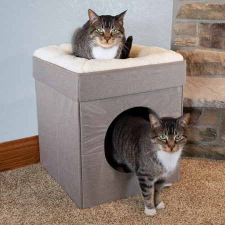 Kitty City Folding Cat Bed with Cozy Nap Pad and Machine Washable Pillow, Tan