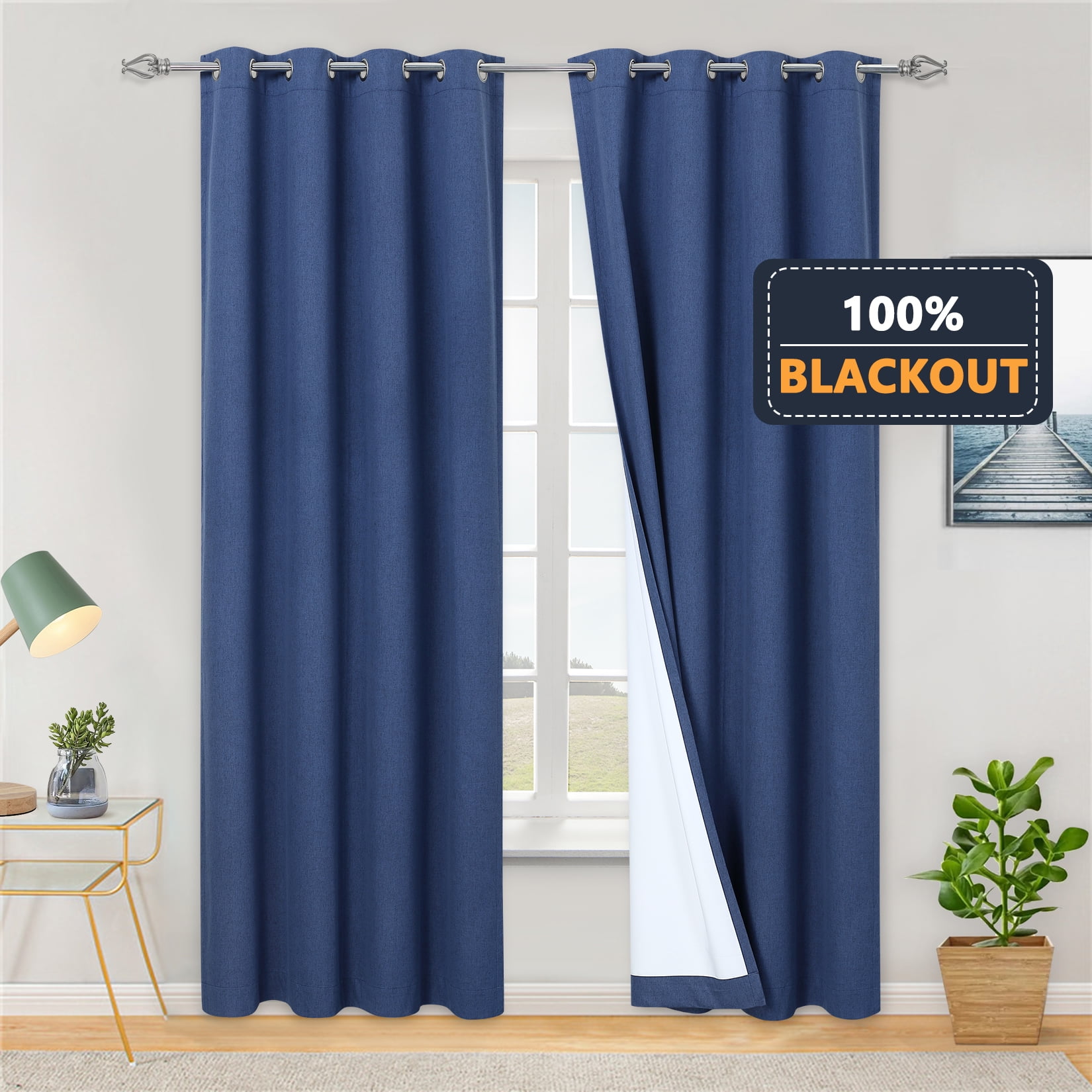 GlowSol Extra Long Curtains for Living Room 95 inch Linen Thermal Insulated Farmhouse Blackout ...