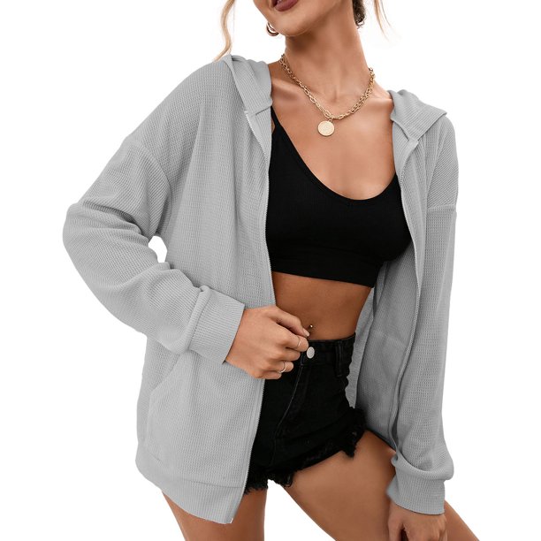 Sudadera con capucha y cremallera para mujer con bolsillos Chaquetas de manga larga informales finas Abanopi Pequeña
