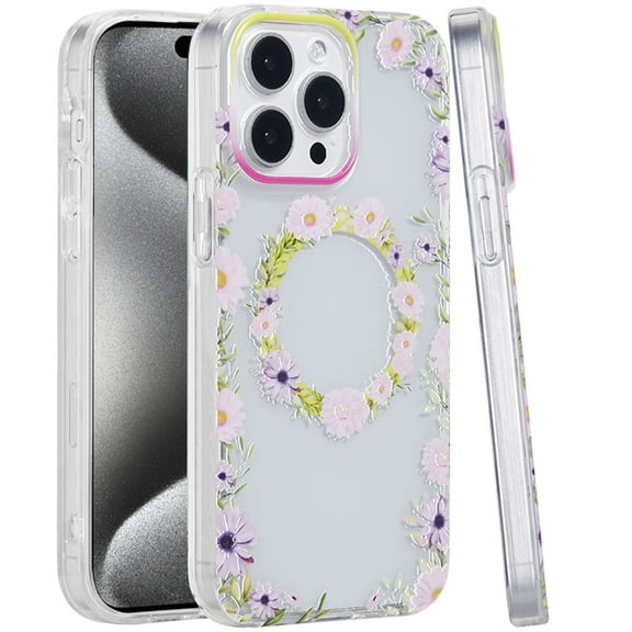 XPM for Apple iPhone 16 Pro Max Phone Case, Durable Fashion IMD Printed Design TPU Slim Shockproof Protective Case with Stylish Pattern Cover for iPhone 16 Pro Max (Yellow/Purple Floral)