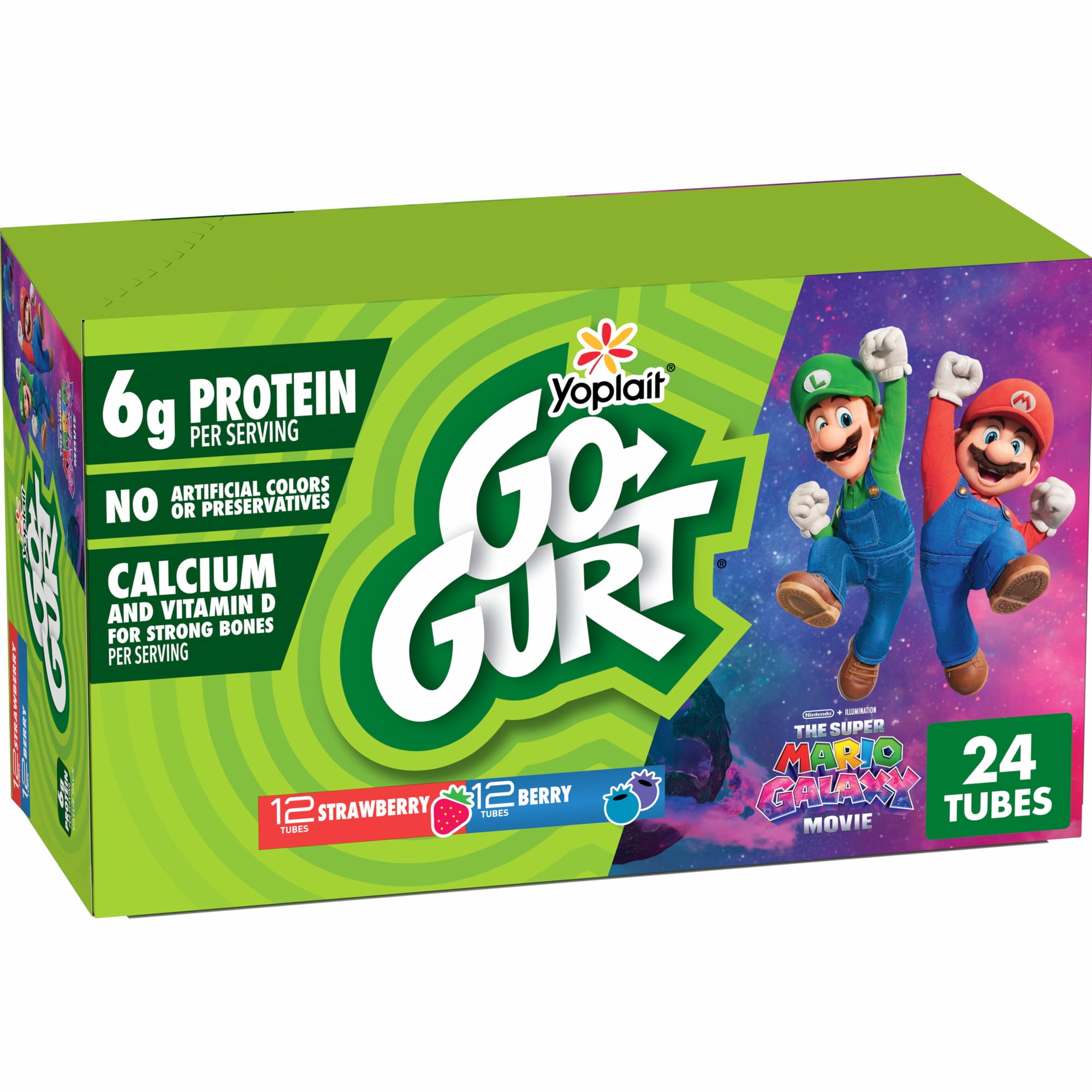 Go-GURT The Super Mario Galaxy Movie, Strawberry, Berry, 6g Protein, 24 Count, 48 oz