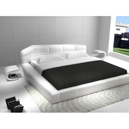 Contemporary White Eco Leather King Size Platform Bed Set