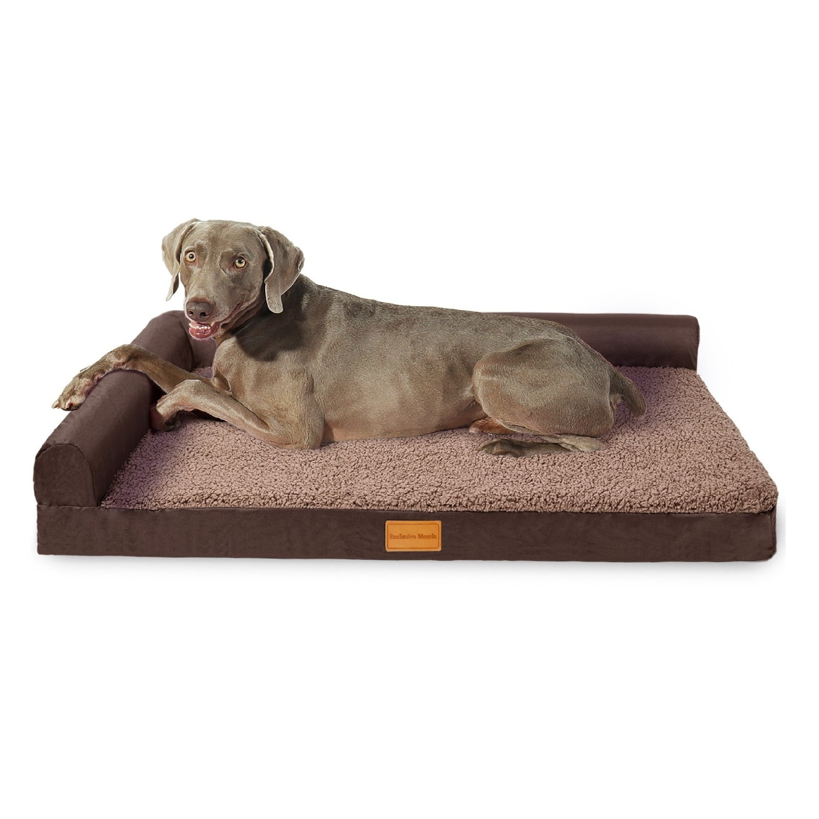 Exclusivo Mezcla L-Shaped Pet Couch Bed with Removable and Washable Cover 42 x28 Orthopedic Dog Bed for Large Dogs with Non-Slip Bottom Brown