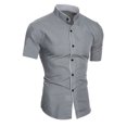 thumbnail image 5 of OIOLOYJM Mens Dress Shirt Regular Fit Stand Collar Stretch Short Sleeve Button Down Business Work Shirts Lightweight Breathable Foldable Outdoor Office Outfits Gray M, 5 of 5