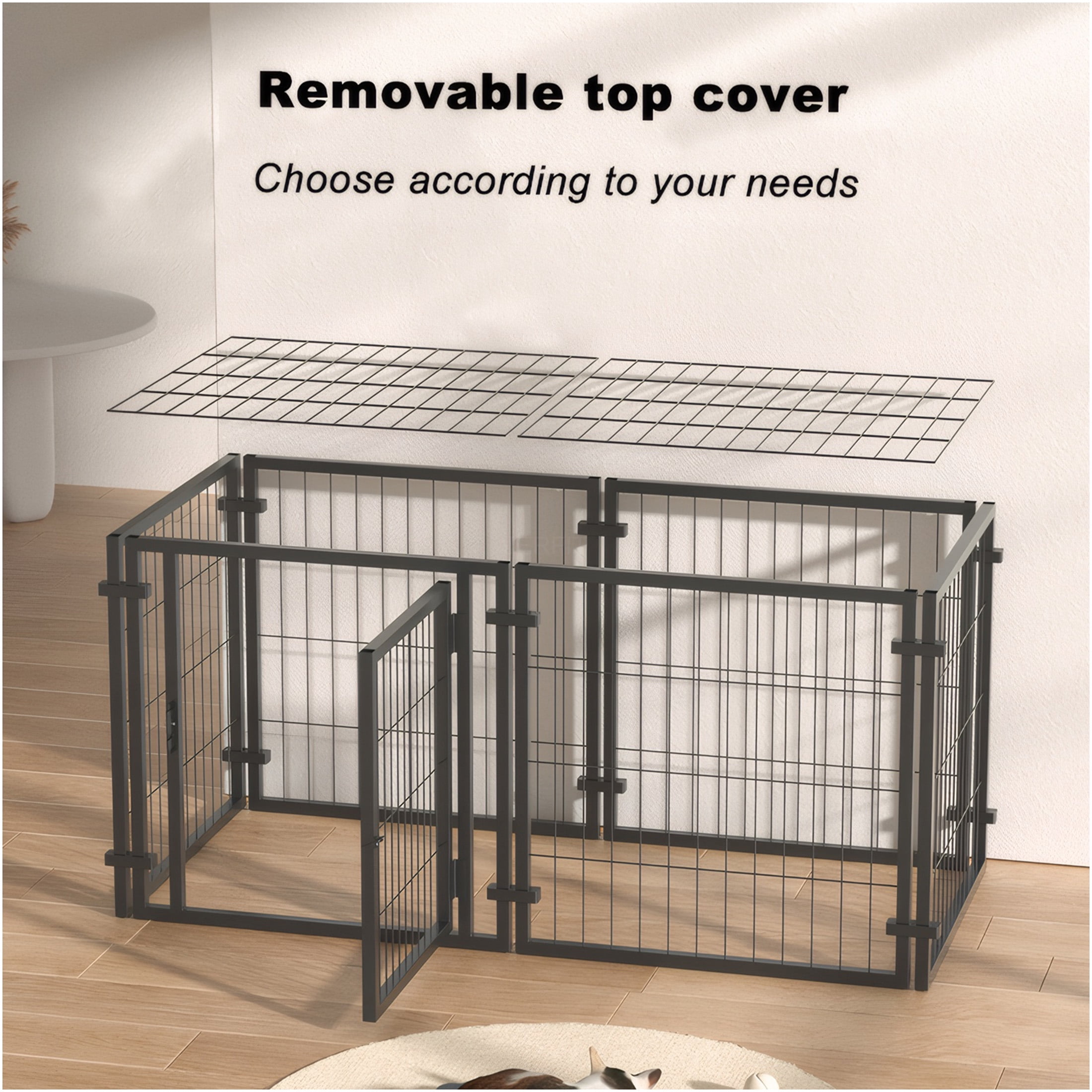 JERFIT 47.2 Inch Heavy Duty Metal Dog Crate & Playpen, Indoor Outdoor Pet Kennel with Lockable Door, for Small Medium Large Dogs, Black