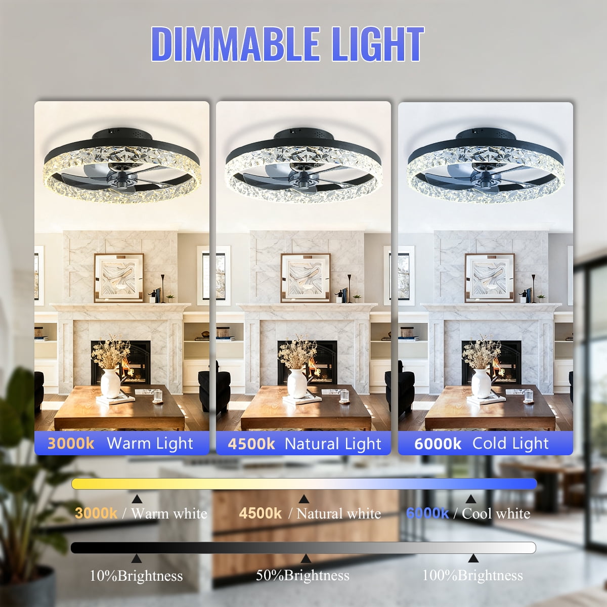 Ceiling Fans with Lights and Remote, 20'' Low Profile Ceiling Fans, 3000-6000K Dimmable Modern Flush Mount LED Fan Light, Fandelier Ceiling Fan for Bedroom, Kitchen, Living Room, Black