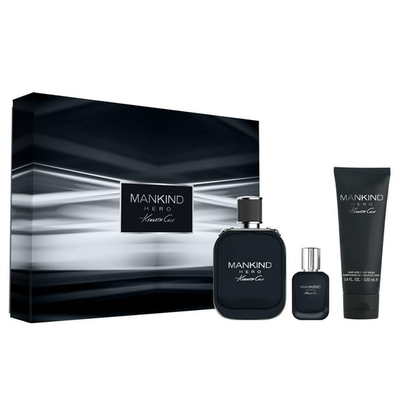 Kenneth Cole Mankind Hero 3 PC Gift Set for Men, Notes of Fresh Mountain Air Accord, Clary Sage, & Amber Woods, 3.4 Fl Oz & 0.5 Fl Oz Eau de Toilette Sprays + 3.4 Fl Oz Hair &