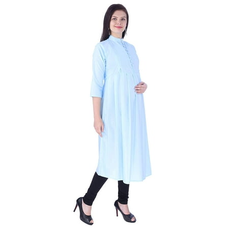 

RADANYA Women s Ethnic Kurti Maternity Dress Free Size Waist Plated Cotton Kurta S-5XL Ice Blue