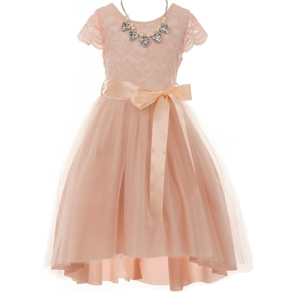 Little Girls Cap Sleeve Floral Lace Tulle Party Wedding Bridesmaid Flower Girl Dress Blush 4 (2J1K6S7)