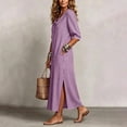 thumbnail image 4 of Guieoi Summer Dresses for Women Plus Size Collared Mid-Sleeve Side-Slit Striped Dress with Pockets Purple S, 4 of 6