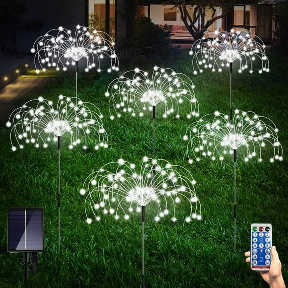 6 Pack Outdoor Solar Garden Lights, Solar Firework Lights,120 LED Waterproof Solar Lamps Decorative, Fireworks Lamp, 8 Modes Landscape Lights with Remote for Pathway Backyard Walkway Patio