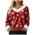 thumbnail image 6 of larppty Merry Christmas Sweaters for Women Faux Fur Trim V Neck Pullover Sweatshirts Graphic Xmas Long Sleeve Holiday Costume (Watermelon Red, M), 6 of 8
