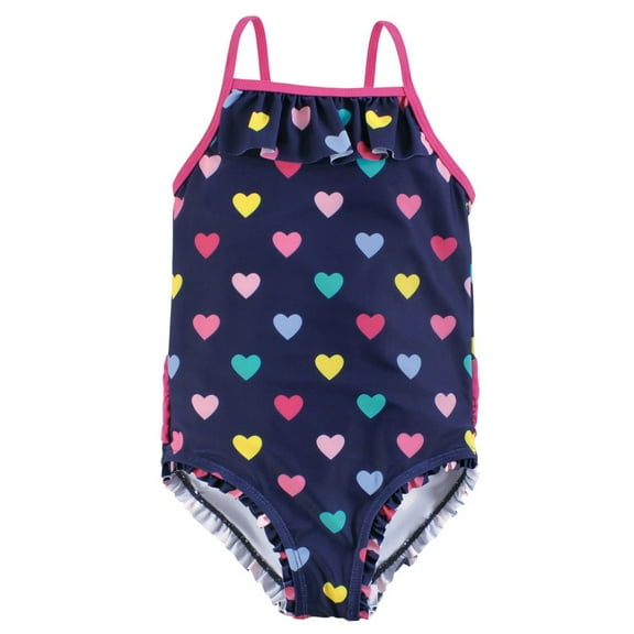 Hudson Baby Girls Toddler Swimsuit, Navy Hearts, 2T
