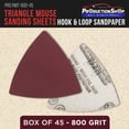 thumbnail image 2 of ProductionShop Premium 800 Grit Triangle Mouse Detail Sander Sandpaper Sheets, Box of 45 - Hook & Loop, Triangular Shaped Mouse Disc Pads - Oscillating Multi-Tools - Woodworking, Sand Furniture Paint, 2 of 6
