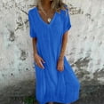 thumbnail image 2 of Women Dress Summer Casual Loose Fitting Long V Neck Dress Loose Bohemian Sundress, 2 of 5