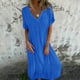 thumbnail image 2 of Vestido informal holgado con cuello en V para mujer: manga larga, color liso, estilo evasé, 2 of 5