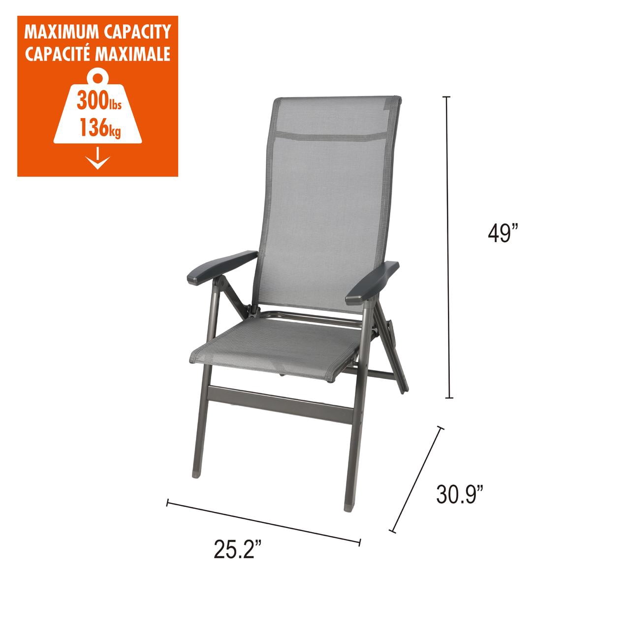 Ozark Trail Deluxe Folding Camping Recliner Chair, Gray, Outdoor Patios and Decks