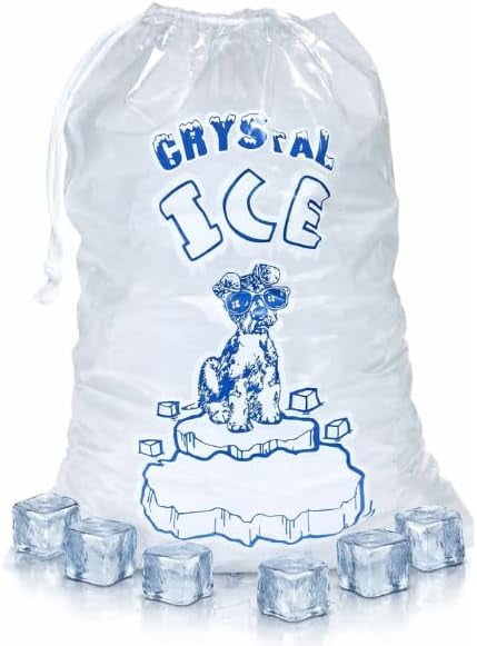 8/10/20 LB Ice Bags with Drawstring, 100 Pack Heavy-Duty Reusable Ice Bags, 1.30 Mils Thick for Ice Machine, Freezer Storage