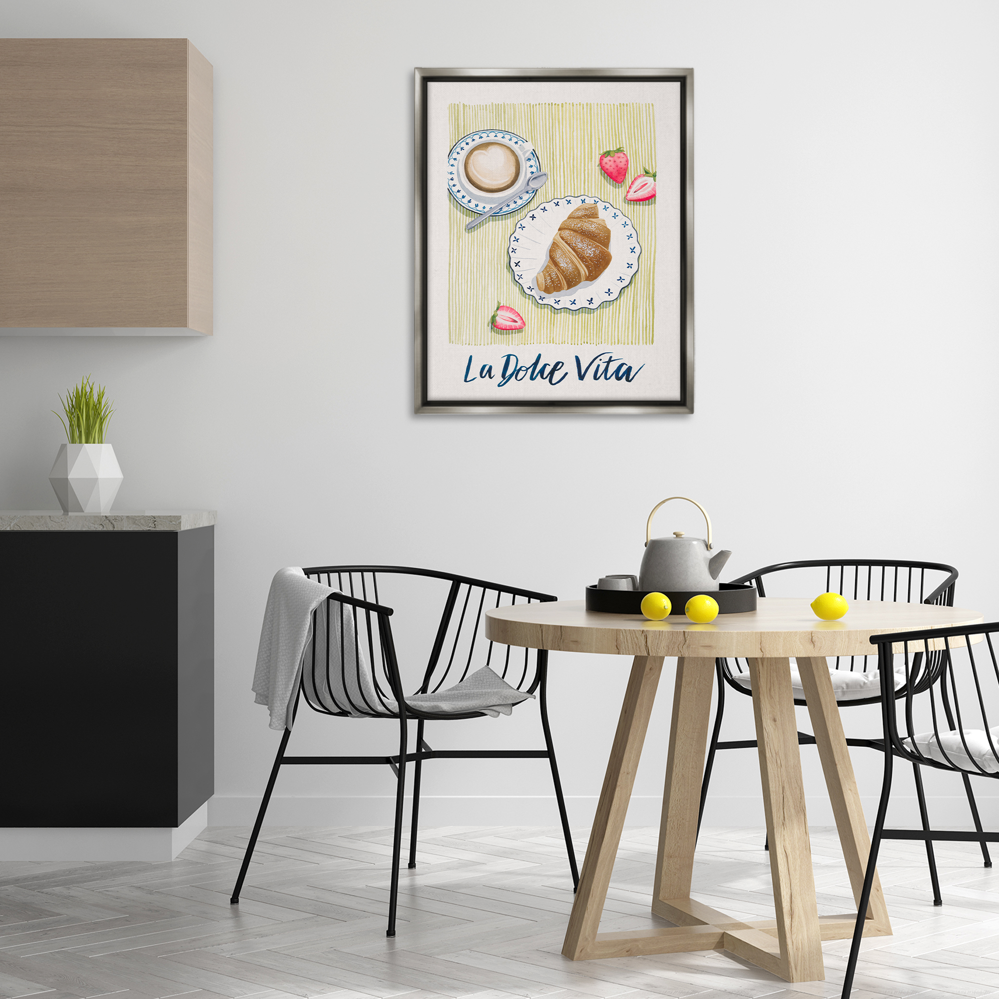 Stupell Industries La Dolce Vita Brunch Food & Beverage Painting Gray Floater Framed Canvas Art Print Wall Art, 25 x 31