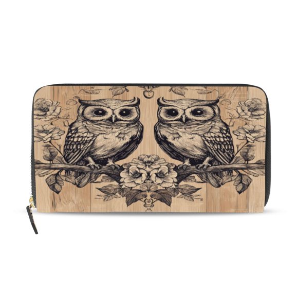 Qxltty Two Owls Sitting on Opposite Branches Women's Leather Wallet Fashion Retro Multi Card Holder with Cell Phone Pocket Mothers Day Gifts