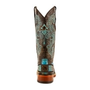 FERRINI Womens Patchwork Square Toe Boots, Color: Black/Teal, Size: 9-B