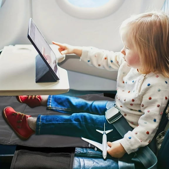 Portable Airplane Footrest & Seat Extender for Toddlers - Travel Foot Stool with Non-Slip Surface, Mesh Pocket, Fits Aircraft Window/Middle Seats, Lightweight Foldable Design