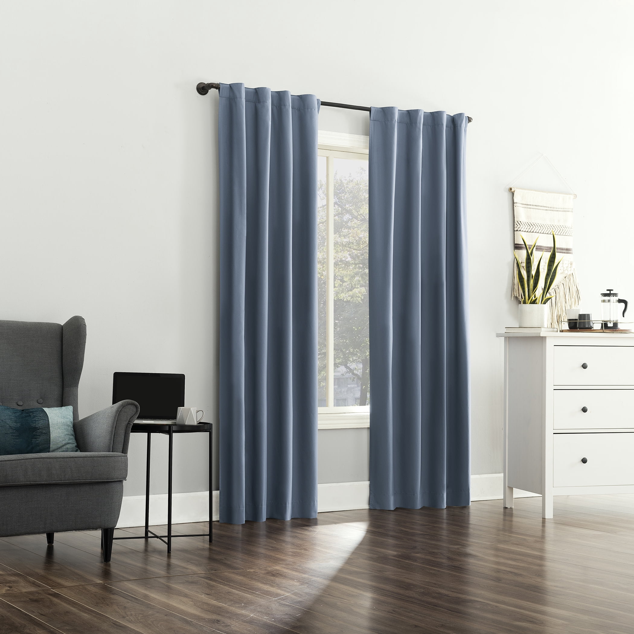 Sun Zero Cyrus 1-Piece  Thermal 100% Blackout  Back Tab/Rod Pocket Curtain Panel, Denim Blue, 40”W x 84"L