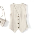 thumbnail image 4 of cocolona Linen Vest for Women Sleeveless Button Down Solid Color Trendy Waistcoat Trendy Casual Tops, 4 of 5