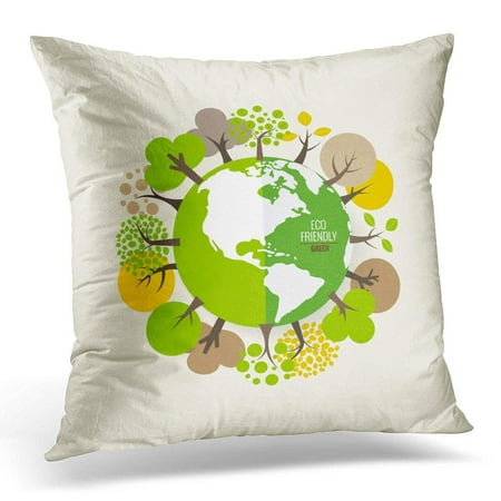 Eco Friendly Pillows ARHOME Forest Eco Friendly Ecology Concept with Green Earth and Trees World Pillow Case Pillow Cover 18x18 inch ()