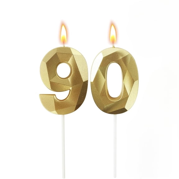 Ekuci 3D Diamond Shape Gold Number Birthday Candles, for Birthday Party, Party Celebration, Number 90