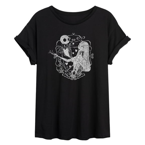 The Nightmare Before Christmas - Jack And Sally Valentine - Juniors Oversized Graphic T-Shirt