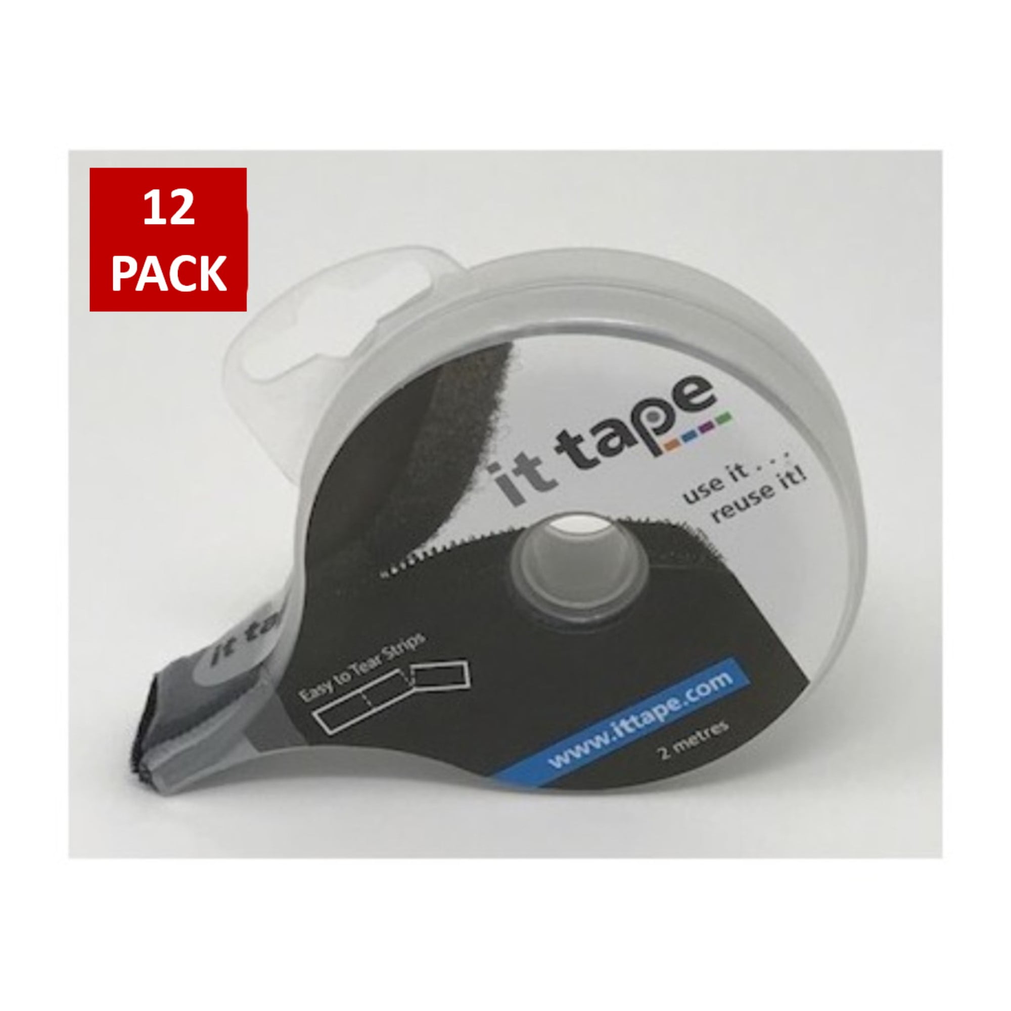 IT Tape MultiPurpose Fastener ¾ Inch X 2 Meter with Dispenser Black 12