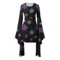 thumbnail image 4 of Women's Christmas Dress Crewneck Printed Long Batwing Sleeve Holiday Mini skirt Purple-1 S, 4 of 5