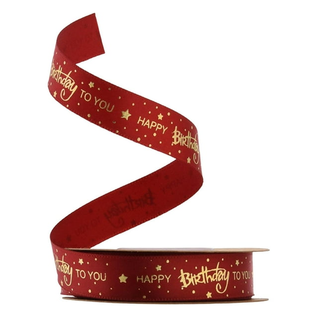 GUOOL 1.5cm Happy Birthday Ribbons DIY Gift Wrapping for Party Supplies Decoration Red Red 20Yard