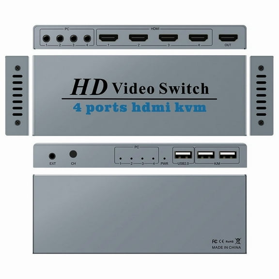 KIPLINK 4x1 HDMI KVM Switch, 4K@30Hz, 4 Computers to 1 Display, USB Sharing