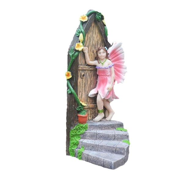 Decoración De Estatua De Puerta En Miniatura, Hada De Resina Bonita Llamando A La Puerta, Escultura Artística De Jardín, Estatuas, Adornos, Decoración Serendint HA037156-00