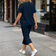 thumbnail image 7 of Zynoxe Womens Solid Color Lounge Sets Casual Crew Neck Short Sleeve Tops and Drawstring Capri Pants Tracksuit Sets Breathable Soft Two Piece Outfits, 7 of 7