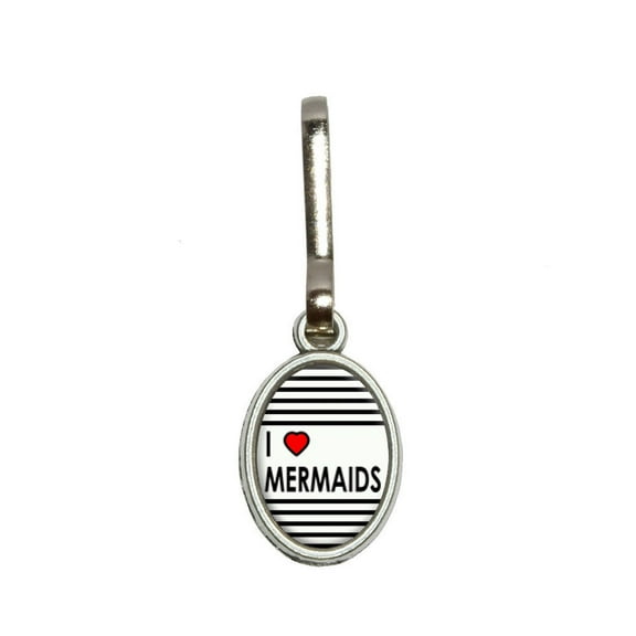 I Love Heart Mermaids Oval Zipper Pull