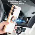 thumbnail image 4 of for Samsung Galaxy S23 Case with 1 Screen Protector, Built-in 360° Rotation Ring Holder Magnetic Stand, Luxury Shiny Plating Edge Shockproof Electroplated Protective Phone Cover (White/Golden), 4 of 14