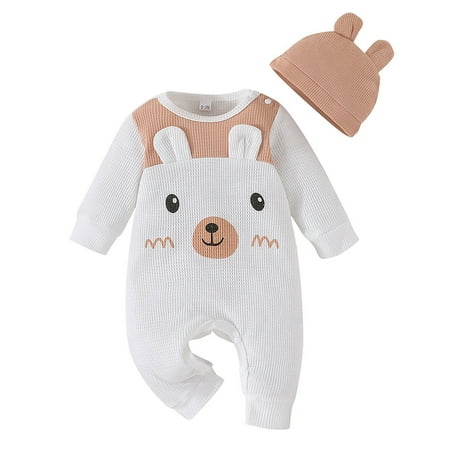 

MIUBAGIAL Toddler Boys Girls Long Sleeve Cartoon Prints Romper Jumpsuit Hat Kids Clothes