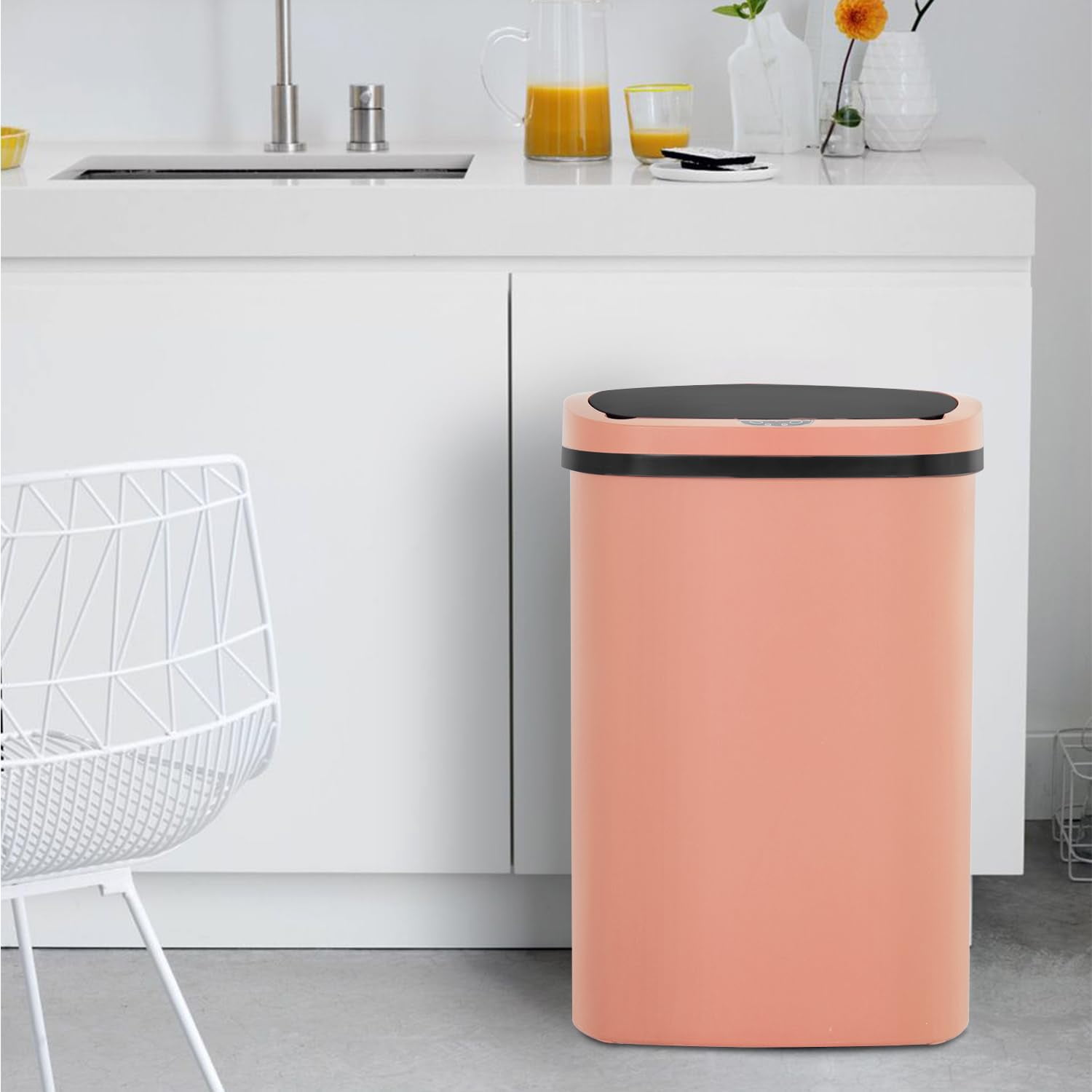 BestOffice 13Gal PlasticTrash Can Automatic Touchless, Odor Control Kitchen Garbage Can w/Lid, Pink