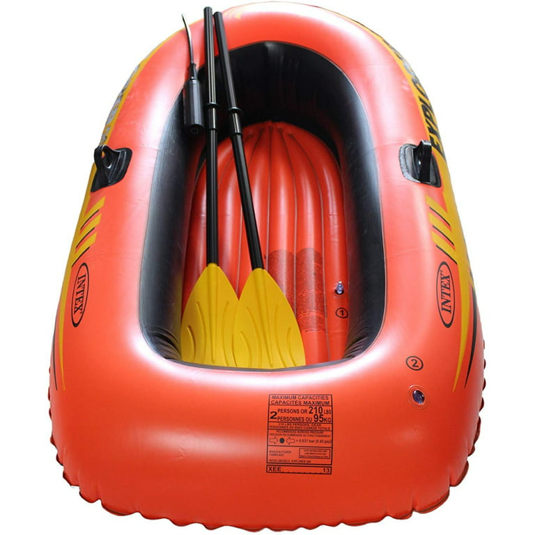 Intex Explorer 200, 2-Person Inflatable Boat Set with French Oars and Mini Air Pump, Size: 73 x 37 x 16