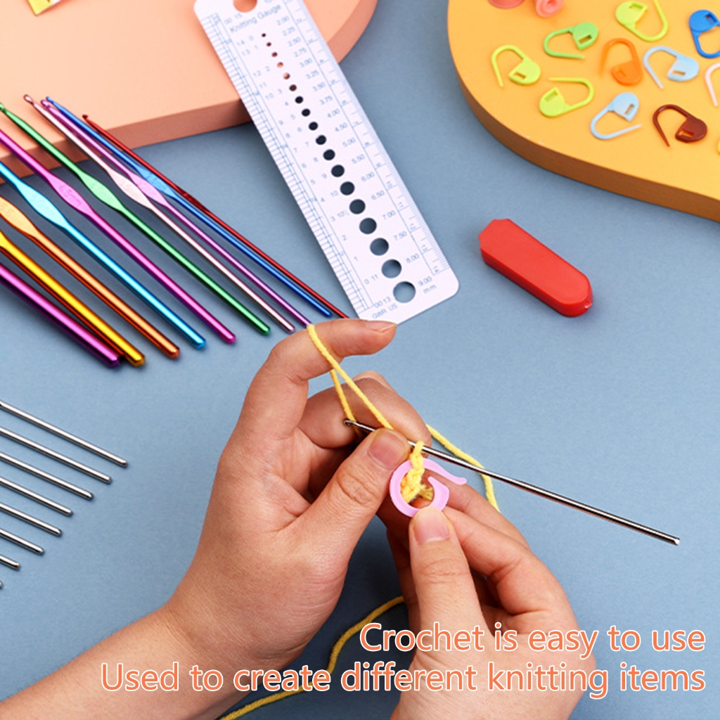 Ergonomic Crochet Hook Set with Crochet Yarns Knitting Needle, Crochet Bag, Stitching Marker, Embroidery Scissor