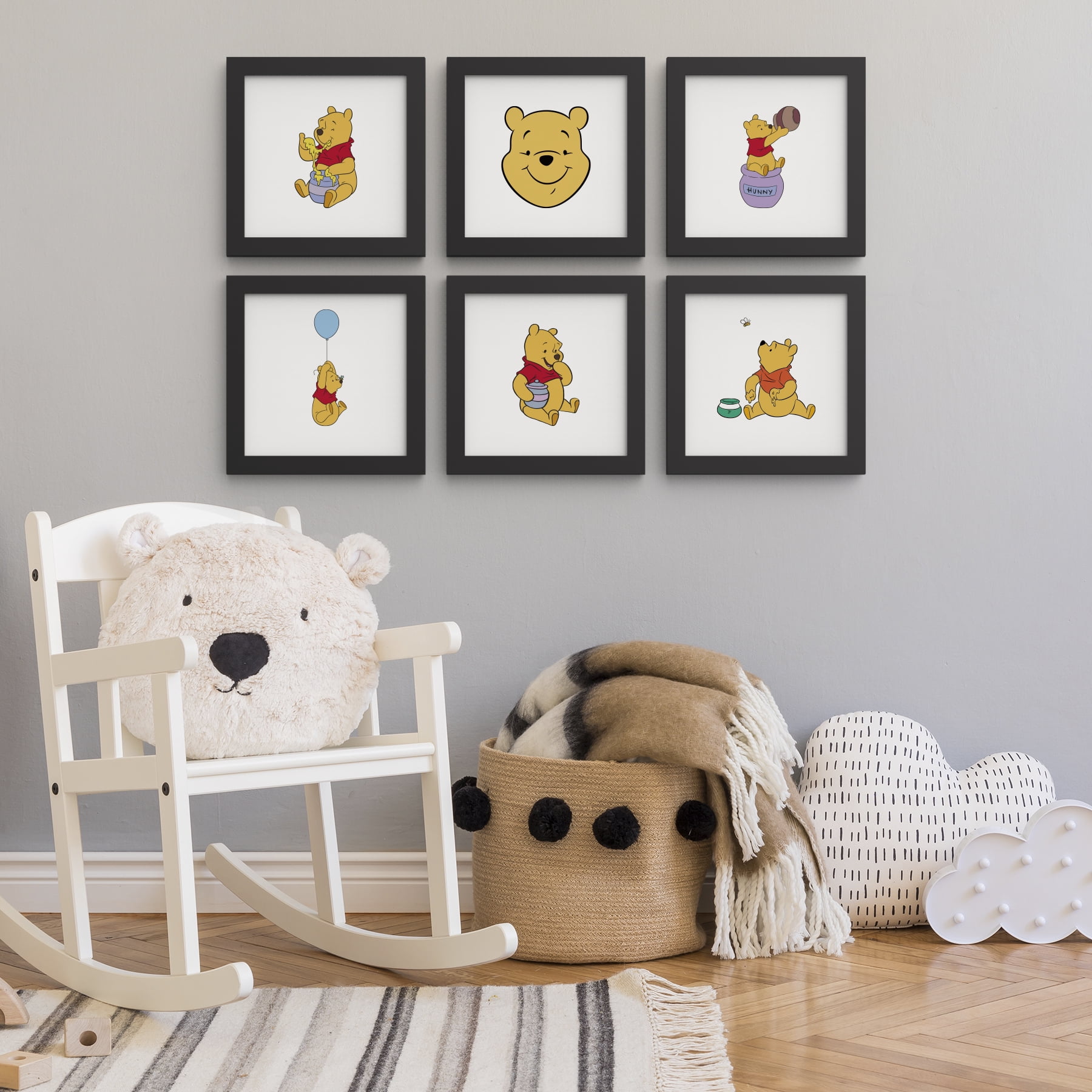 Gallery Pops Disney Winnie The Pooh - Classic Pooh Wall Art Bundle (6-Pack), Black Framed Version, 12" x 12"