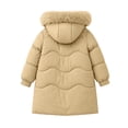 thumbnail image 4 of Spazoro Girls Puffer Coat with Multi‑Pockets, Long Sleeve Faux Fur Trim Hooded Regular Fit Solid Color Winter Warm Outerwear for Kids Green Size 14-15, 4 of 5
