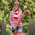 thumbnail image 5 of Alaiyaky Red and White Striped Costume Suit, Halloween Costumes Striped Shirt with Hat Glasses, Men Women Halloween Costumes World Book Day Outfit, 5 of 7