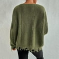 thumbnail image 6 of Htigea Sweaters for Women Distressed Frayed Hem Tops Casual Crew Neck Long Sleeve Loose Fit Pullover Sweater Green L, 6 of 7